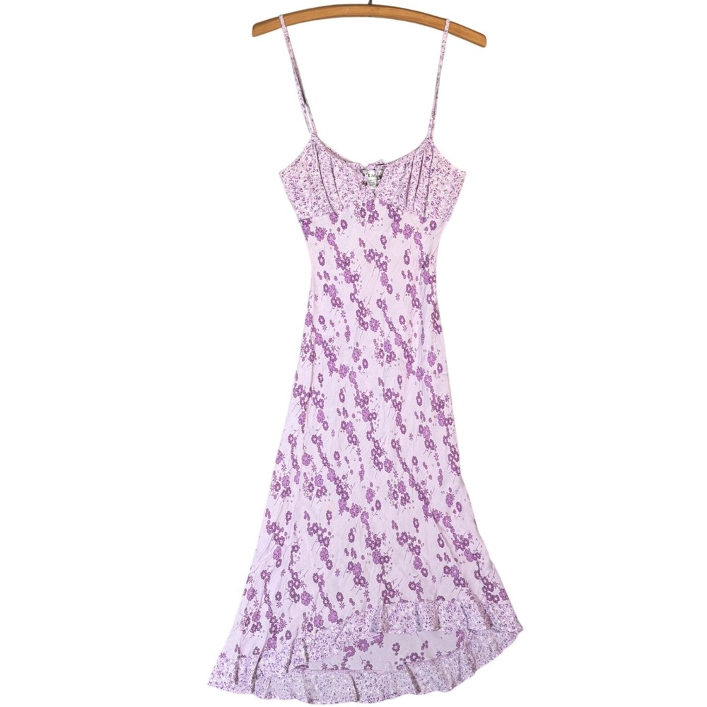 Vintage‎ Wet Seal Purple Floral Babydoll Maxi Dress Y2K Fairycore Rayon Fits XXS